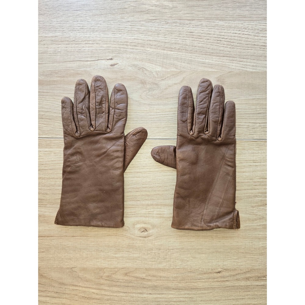 ECHO Brown Leather Fleece Lined Gloves Women's Small quiet luxury timeless